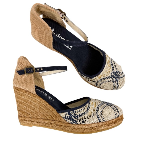 Viscata Barcelona Satuna Limited Edition Canvas Espadrille Wedges Size 9 / 40 - Picture 2 of 16